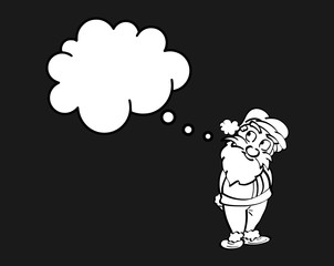 Kerstman met denkwolk - een cartoon illustratie waarbij de gebruiker van de afbeelding een eigen tekst in de gedachte ballon kan schrijven.
