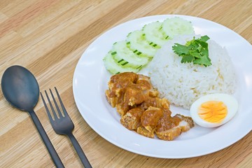 Top view thai food : Crispy roasted belly pork chinise style and rice.
pork BBQ Pork and Crispy Pork with Rice