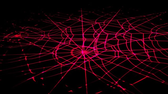 red concentric web on a blue background approaching and rotating