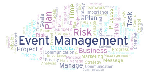 Event Management word cloud, made with text only.