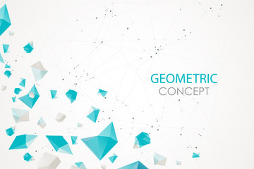 Abstract polygonal vector background with connecting dots and lines. Explode geometric shapes.