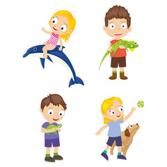 Happy family with two kids traveling