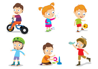 Set of kids playing at the park