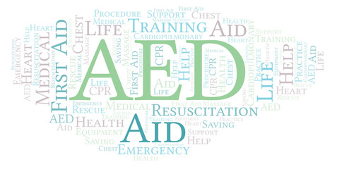 Fototapeta premium AED word cloud, made with text only.