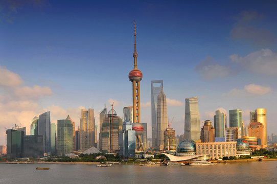 Shanghai Skyline, View Of Pudong And The Oriental Earl Tower, China.