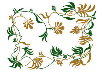 Embroidery. green and gold ornament. Vector. Template