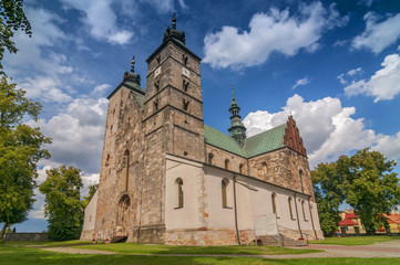 Fototapeta na wymiar The Collegiate church of Saint Martin in Opatow, the Romanesque church of Saint Martin of Tours placed in Opatow, in Swietokrzyskie Voivodeship in Poland.