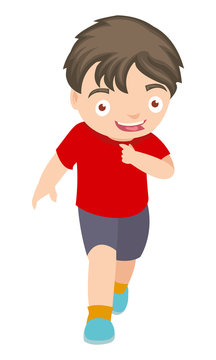 Happy little young boy running and playing