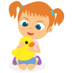 Young Girl Playing Her Duck Toy