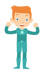 A boy wearing superhero costume at the carnival