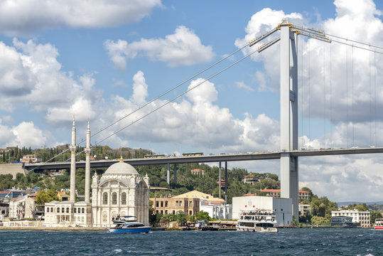 Coastline Of Ortakoy With Bosphorus Bridge, Istanbul, Turkey