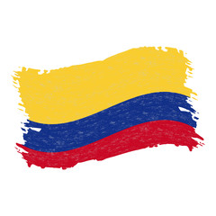 Flag of Colombia, Grunge Abstract Brush Stroke Isolated On A White Background. Vector Illustration. National Flag In Grungy Style. Use For Brochures, Printed Materials, Logos, Independence Day