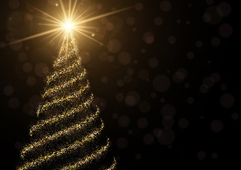 Christmas and New Year card with shiny Christmas tree.