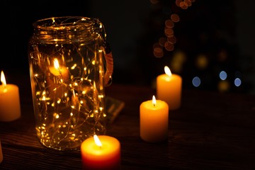 small electric garland in a glass jar