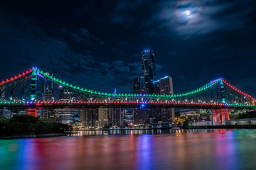Bridge and city at cloudy night
