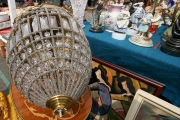 Crystal chandelier at the flea market (Flohmarkt am Naschmarkt) in Vienna, Austria. April, 2008.