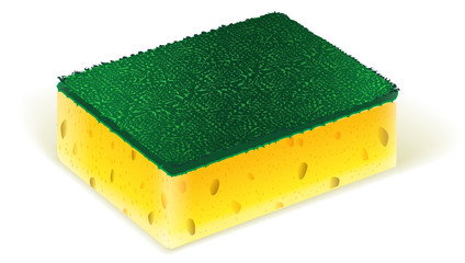 Scrub yellow sponge design, dish washing tool in vector illustration on white background