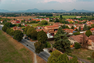 Fototapeta premium Montagnana, Włochy - 24 sierpnia 2018: Panoramiczny widok z wieży miejskiej twierdzy.