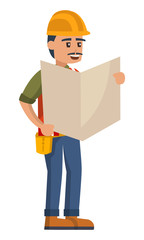 A construction leader read the map before work