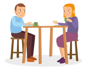 Midle age couple talking on the restaurant table 