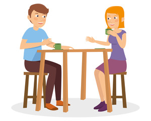 A happy couple chat and talk on the restaurant