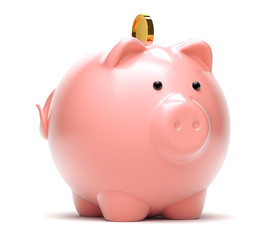 Pink Piggy Bank Isolated on White Background. 3d Realistic Render Illustration. 