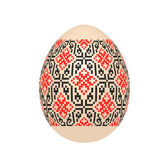 the easter egg with ukrainian cross-stitch ethnic pattern. pysanka ornament. isolated vector.
