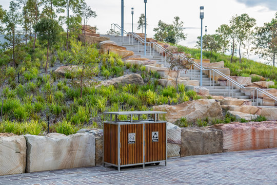 Sandstone gardens on city waterfront