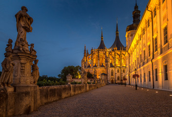 Fototapeta na wymiar The Cathedral of St Barbara at night, Kutna Hora, Czech Republic, Europe.