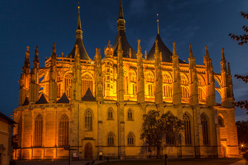 Fototapeta na wymiar The Cathedral of St Barbara at night, Kutna Hora, Czech Republic, Europe.