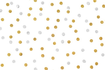Gold and silver glitter confetti paper cut on white background - isolated