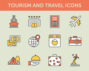 Tourism And Travel Colored Line Icons