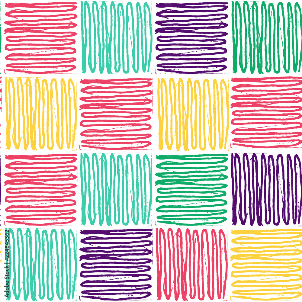 Wall mural vector seamless pattern of hand drawn squares enclosing lines.
