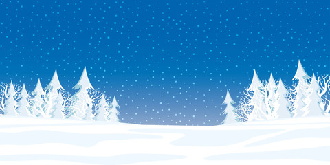 Winter landscape with beautiful forest and snow.