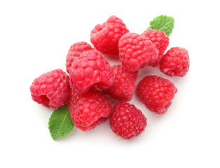 Delicious fresh ripe raspberries on white background