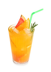 Fresh summer cocktail in glass on white background
