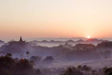 Buddha temple in the sunset dawn