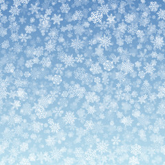 Vector snowflakes falling on blue background gradient