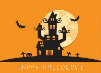 Happy Halloween Night and Castle house Background