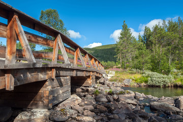 Old wooden bridge. Norway, Stavanger region, Rogaland, Ryfylke scenic route.