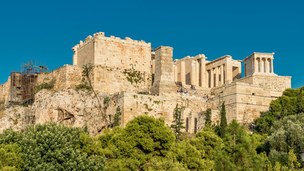 Fototapeta na wymiar Athens Greece/August 17, 2018: The Propylaea Gateway to the Acropolis
