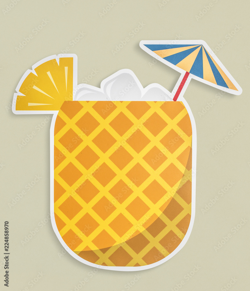 Sticker Fresh pineapple juice summer drink icon isolated