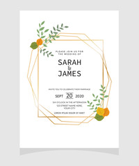 wedding invitation card template with copper color flower floral background. wedding invitation. Save the date. Vector illustration.