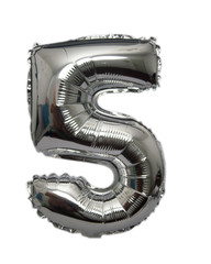 the number 5 silver balloon
