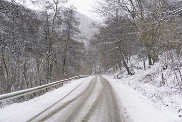 Snowy mountain road.