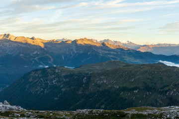 Fototapeta na wymiar Idyllic Alpenglow in Adamello Brenta National Park, South Tyrol / Italy