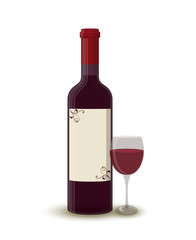 Vector cartoon wine bottle with wineglass, label