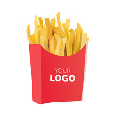 Vector Potatoes French Fries in Red Carton Package Box Isolated on White background. Fast Food