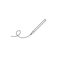 Pencil icon. Curved line icon with pen on the white background. Black and white thin line style