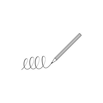 Pencil icon. Curved line icon with pen on the white background. Black and white thin line style